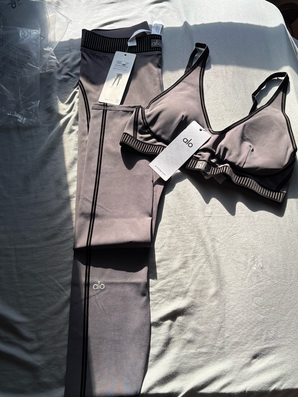 ALO Yoga Grey & Black Track Pants & Sports Bra